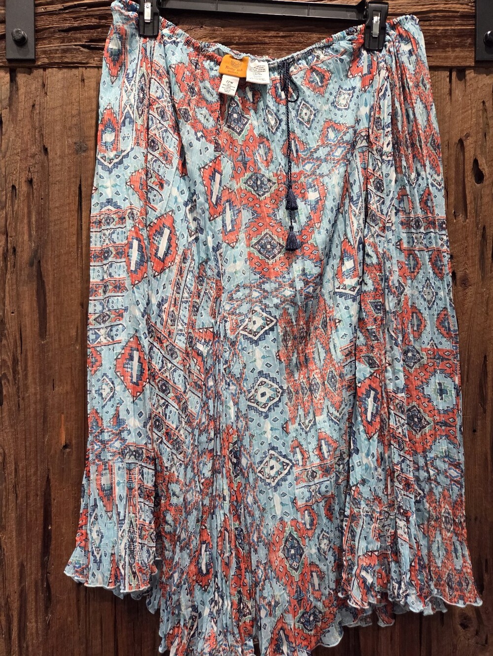 Ruby Rd. Boho Maxi Skirt in Light Blue and Coral